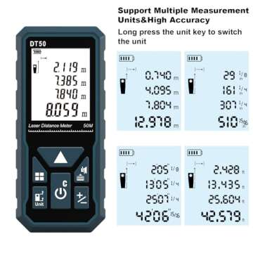 Laser Measure 165ft DT50 Laser Distance Meter 50M, Portable Handle Digital Measure Tool Range Finder...
