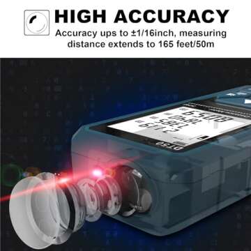 Laser Measure 165ft DT50 Laser Distance Meter 50M, Portable Handle Digital Measure Tool Range Finder, Larger Backlit LCD 4 Line Display IP54 Shockproof