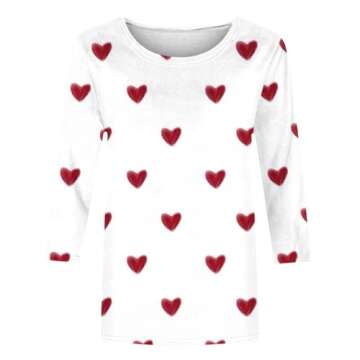 Valentines Day Shirts Women 3/4 Sleeve Trendy Novelty Heart Graphic Tees Plus Size Casual Festival Outfits Going Out Slim Fit Y2K Tops Cute 3D Print Tshirt Crew Neck Sweatshirt Sweater Gifts for Her