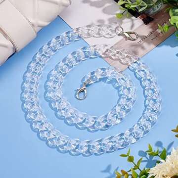 PH PandaHall 39 Inch Clear Acrylic Beaded Bag Strap with Alloy Buckles, Ladies Bag Chain Handbag Cro...