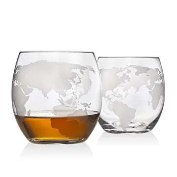 Godinger Whiskey Decanter Globe Set with 4 Etched Glasses for Liquor, Scotch, Bourbon, Vodka, Gifts for Men - 850ml Clear