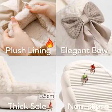 Zigihos Cute Bow Slippers for Women, Womens Fuzzy Fluffy Cozy Indoor Outdoor House Slippers (White, ...