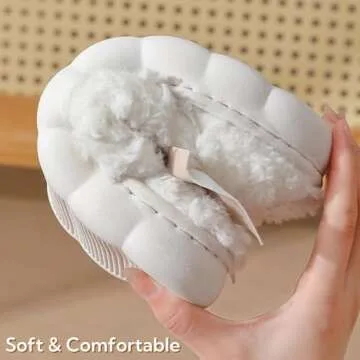 Zigihos Cute Bow Slippers for Women, Womens Fuzzy Fluffy Cozy Indoor Outdoor House Slippers (White, 7-7.5)