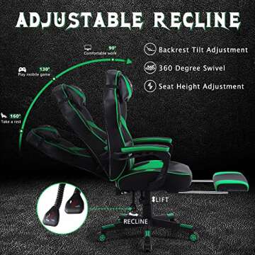 Ergonomic Gaming Chair with Massage & Footrest