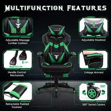 Ergonomic Gaming Chair with Massage & Footrest