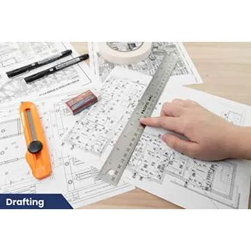 Pacific Arc Stainless Steel 12 Inch Metal Ruler Non-Slip Cork Back, with Inch and Metric Graduations