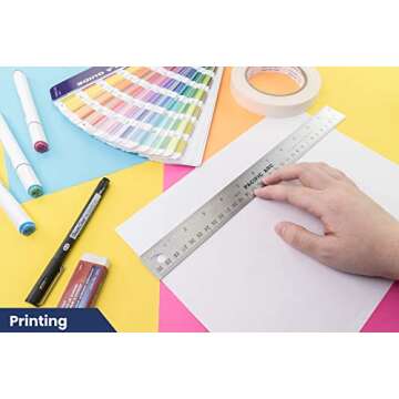 Pacific Arc Stainless Steel 12 Inch Metal Ruler Non-Slip Cork Back, with Inch and Metric Graduations