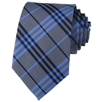 Kihatwin Men's Blue Grey Ties - Trendy Tartan Plaid Necktie for Weddings and Fashion