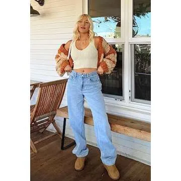 Cicy Bell Women's High Waisted Boyfriend Jeans Baggy Straight Leg Casual Denim Pants Light Blue
