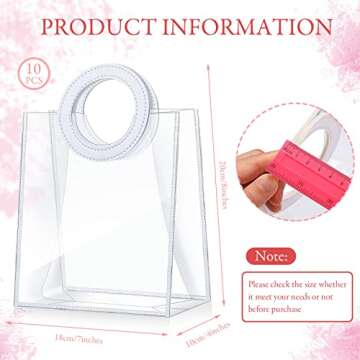 10 Pcs Clear Transparent PVC Handbag, Heavy Duty Reusable Gift Bags with Handles Clear Plastic Gift ...
