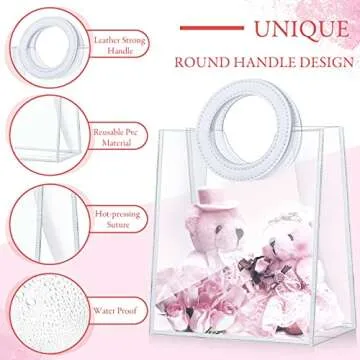 10 Pcs Clear Transparent PVC Handbag, Heavy Duty Reusable Gift Bags with Handles Clear Plastic Gift Wrap Bags for Bridal Baby Shower Wedding Shopping Bags, 8 x 7 x 4 Inch