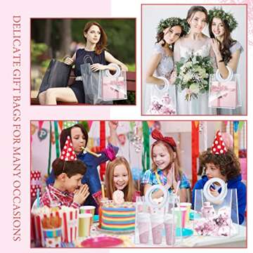 10 Pcs Clear Transparent PVC Handbag, Heavy Duty Reusable Gift Bags with Handles Clear Plastic Gift Wrap Bags for Bridal Baby Shower Wedding Shopping Bags, 8 x 7 x 4 Inch