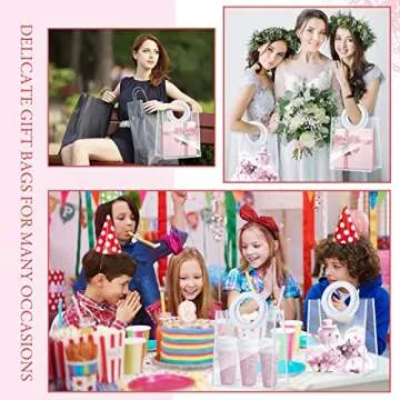 10 Pcs Clear Transparent PVC Handbag, Heavy Duty Reusable Gift Bags with Handles Clear Plastic Gift Wrap Bags for Bridal Baby Shower Wedding Shopping Bags, 8 x 7 x 4 Inch