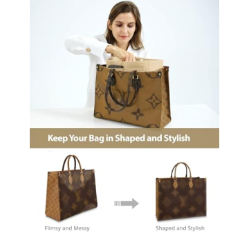 OMYSTYLE Beige Purse Organizer Insert for Handbags