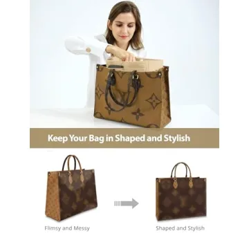 OMYSTYLE Beige Purse Organizer Insert for Handbags