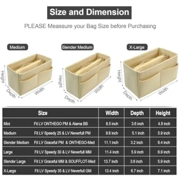 OMYSTYLE Beige Purse Organizer Insert for Handbags