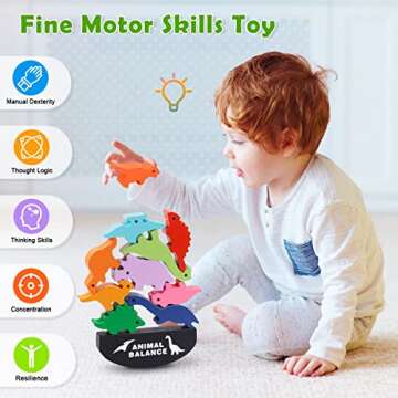 HahaGift Dinosaur Toys for Kids 3-5 Year Old Boys Gifts, Wooden Stacking Toddler Toys for 2 3 4 5 6 Year Old Boys Toys, Montessori Learning Toys Age 2-6 Year Old Boys Christmas & Birthday Gifts!