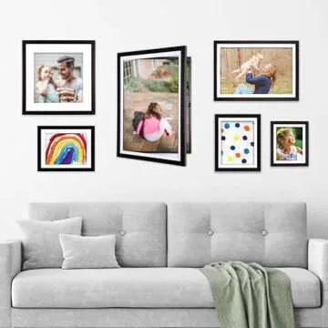 Dynamic Frames Li’l Davinci Art Cabinet, Stores up to 50 Pieces of 9x12 inch Art, Outer Wooden Frame Dimensions 11.75 x 14.75 inches, Kids Art Frame, Front Opening, Universal Hanging, Black