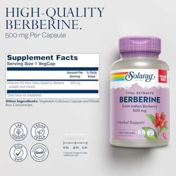SOLARAY Berberine 500mg - Berberine Supplement for a Healthy, Active Lifestyle - with Berberine HCl from Indian Barberry - Vegan, Non-GMO, 60-Day Guarantee, Lab Verified - 100 Servings, 100 VegCaps
