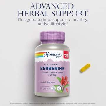 SOLARAY Berberine 500mg - Berberine Supplement for a Healthy, Active Lifestyle - with Berberine HCl from Indian Barberry - Vegan, Non-GMO, 60-Day Guarantee, Lab Verified - 100 Servings, 100 VegCaps