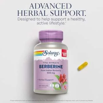 SOLARAY Berberine 500mg - Berberine Supplement for a Healthy, Active Lifestyle - with Berberine HCl from Indian Barberry - Vegan, Non-GMO, 60-Day Guarantee, Lab Verified - 100 Servings, 100 VegCaps