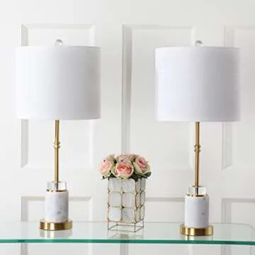JONATHAN Y JYL5003A-SET2 Set of 2 Table Lamps Harper 27" Marble/Crystal LED Table Lamp Modern Contemporary Bedside Desk Nightstand Lamp for Bedroom Living Room, White/Brass Gold