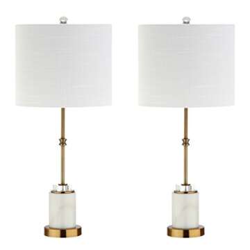 JONATHAN Y JYL5003A-SET2 Set of 2 Table Lamps Harper 27" Marble/Crystal LED Table Lamp Modern Contemporary Bedside Desk Nightstand Lamp for Bedroom Living Room, White/Brass Gold