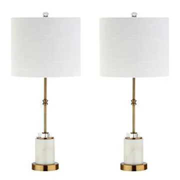JONATHAN Y JYL5003A-SET2 Set of 2 Table Lamps Harper 27" Marble/Crystal LED Table Lamp Modern Contemporary Bedside Desk Nightstand Lamp for Bedroom Living Room, White/Brass Gold