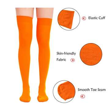 FELIZHOUSE Over Knee Long Stockings Thigh High Tights Socks Opaque Stockings Party Solid Halloween C...