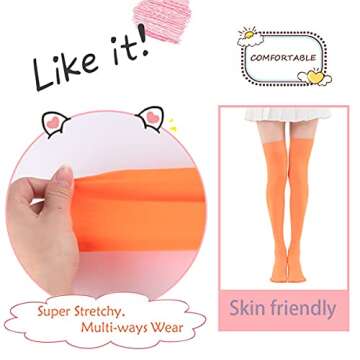 FELIZHOUSE Over Knee Long Stockings Thigh High Tights Socks Opaque Stockings Party Solid Halloween Costume Cosplay Orange Knee-High Socks For Women Girls