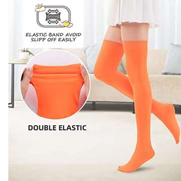 FELIZHOUSE Over Knee Long Stockings Thigh High Tights Socks Opaque Stockings Party Solid Halloween Costume Cosplay Orange Knee-High Socks For Women Girls