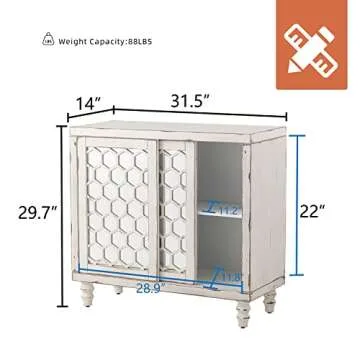 HOMPUS Accent Cabinet with Pattern Doors and Shelves, Rustic Buffet Sideboards with Mirror Doors, Storage Cabinet Coffee Bar for Living Room, Entryway, Kitchen, White