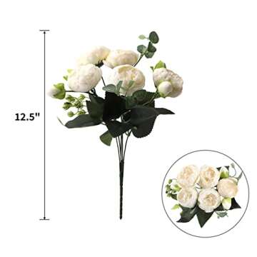 Hoikwo 4 Bunches Small White Peony Artificial Flowers (20 Peony Heads), Silk Fake Fake Silk Flowers ...