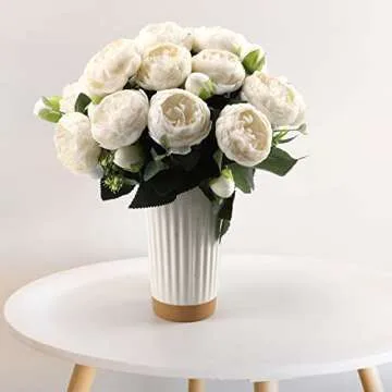 Hoikwo 4 Bunches Small White Peony Artificial Flowers (20 Peony Heads), Silk Fake Fake Silk Flowers Bouquet with Stems for Home Wedding Party Table Centerpieces