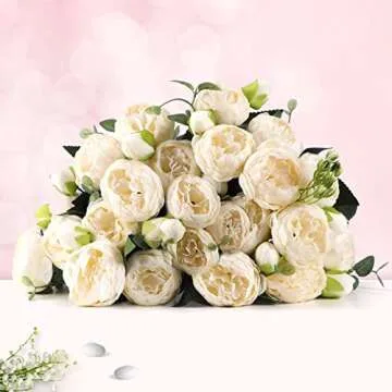 Hoikwo 4 Bunches Small White Peony Artificial Flowers (20 Peony Heads), Silk Fake Fake Silk Flowers Bouquet with Stems for Home Wedding Party Table Centerpieces
