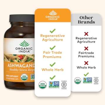 ORGANIC INDIA Ashwagandha Capsules - Organic Ashwagandha Supplement - Vegan Ashwagandha Root, Gluten...