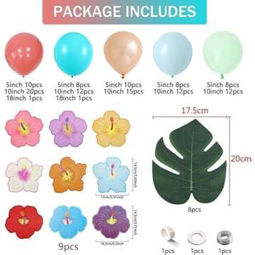 137pcs Moana Birthday Party Supplies, Aqua Blue Coral Pearl Champagne Gold Latex Balloons with Summe...