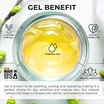 Lemon Face Brightening & Radiance Deep Clean Gel Mask Vegan Hydrating Acne Fighter Moisture Repair Antioxidant Anti-Aging for All Type Skin Natural Organic Ingredients Hyaluronic Acid for Men-Women