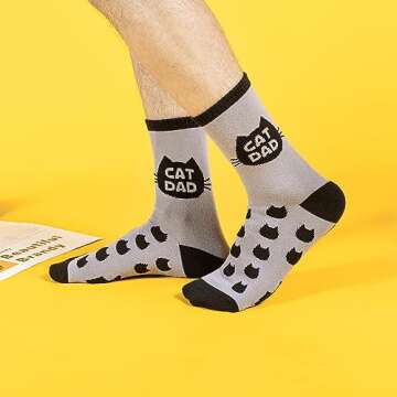 Cat Dad Socks Mens Funny Socks Christmas Birthday Father’s Day Gifts for Men Cat Socks Crazy Socks...