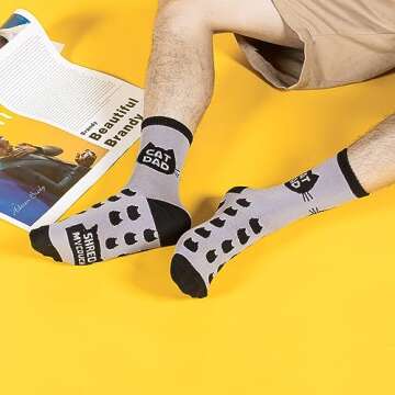 Cat Dad Socks Mens Funny Socks Christmas Birthday Father’s Day Gifts for Men Cat Socks Crazy Socks Men
