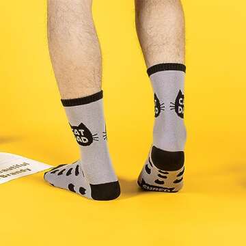 Cat Dad Socks Mens Funny Socks Christmas Birthday Father’s Day Gifts for Men Cat Socks Crazy Socks Men