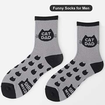 Cat Dad Socks Mens Funny Socks Christmas Birthday Father’s Day Gifts for Men Cat Socks Crazy Socks Men