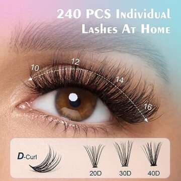 Individual Lashes 240Pcs 20D+30D Lash Clusters D Curl Mixed 10-16mm Cluster Lashes Matte Black Wispy DIY Lash Extensions (20/30D-D,10-16mm Mixed)