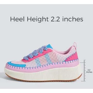 LUCKY STEP Women's Platform Sneakers Rhinestone Fashion Chunky Casual Sparkly Retro Braided Walking Shoes (Pink/Blue Knit,7 B(M) US)