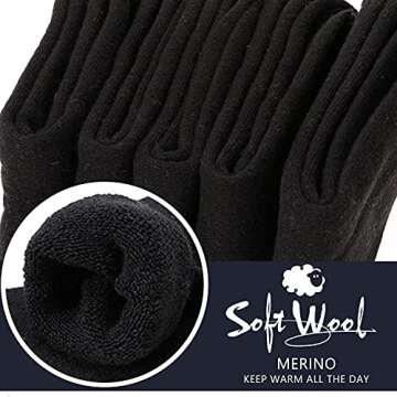 Merino Wool Socks Thermal Warm Winter Thick Hiking Boot Cabin Crew Cozy for Women Ladies Gift Stocking Stuffer Work Comfy Socks 5 Pack (Black Color) One Size