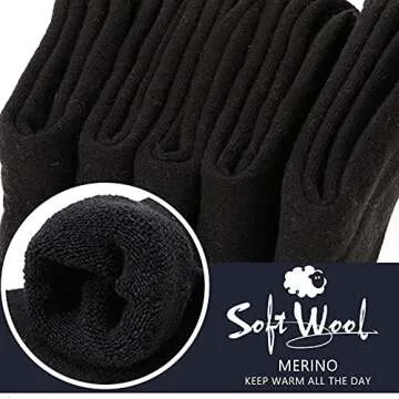 Merino Wool Socks Thermal Warm Winter Thick Hiking Boot Cabin Crew Cozy for Women Ladies Gift Stocking Stuffer Work Comfy Socks 5 Pack (Black Color) One Size