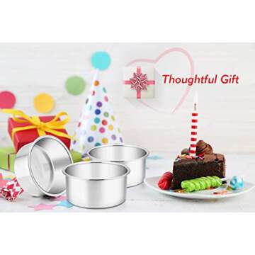 TeamFar 4 Inch Cake Pan, 6 Pcs Layer Baking Round Cake Pans Set Stainless Steel, For Baking Steaming Serving, Healthy & Sturdy, Mirror Finish & Dishwasher Safe