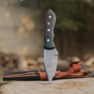 H.M Knives Damascus Steel Hunting Knife with Sheath