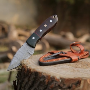 H.M Knives Damascus Steel Hunting Knife with Sheath