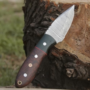 H.M Knives Damascus Steel Hunting Knife with Sheath